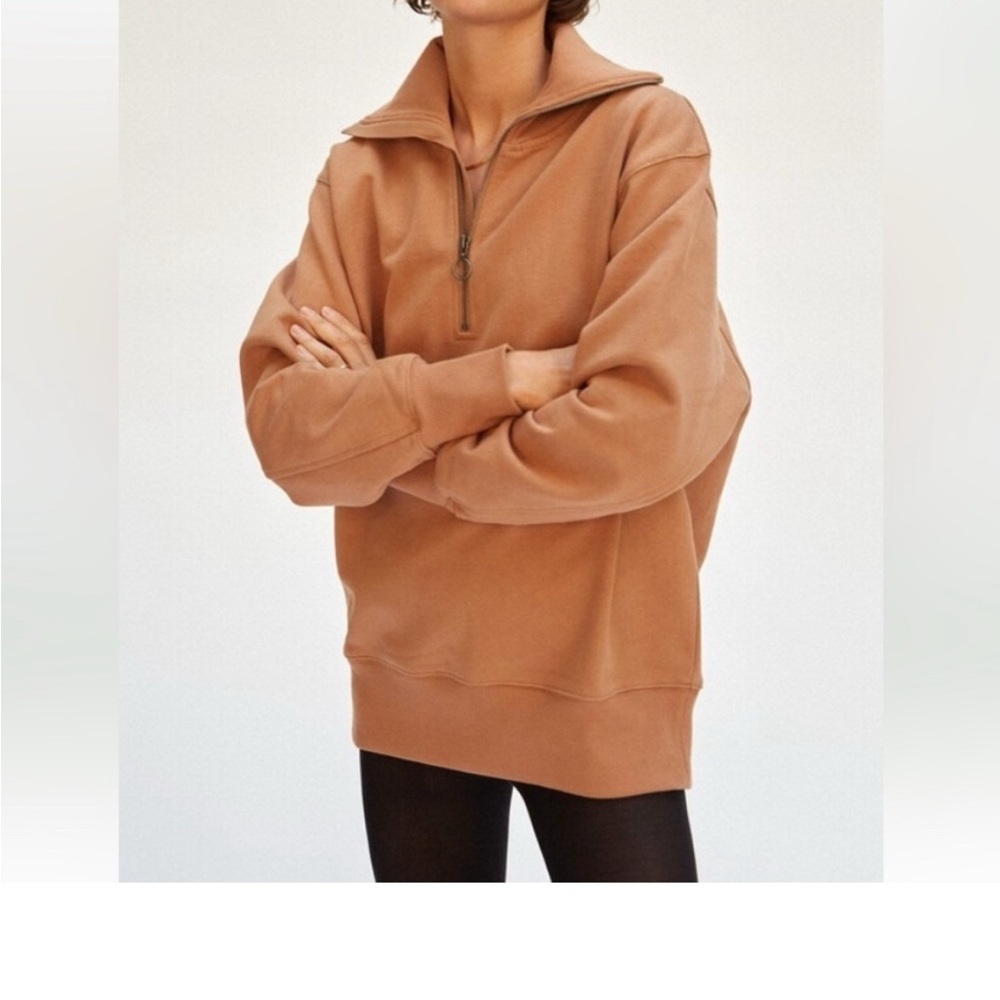 THAKOON 100% Cotton Ribbed Collar, Fleece Lined Sweatshirt (XS) Carmel Tan BNWT